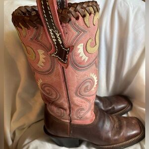 VTG pink and brown leather boots size 8.5-9
